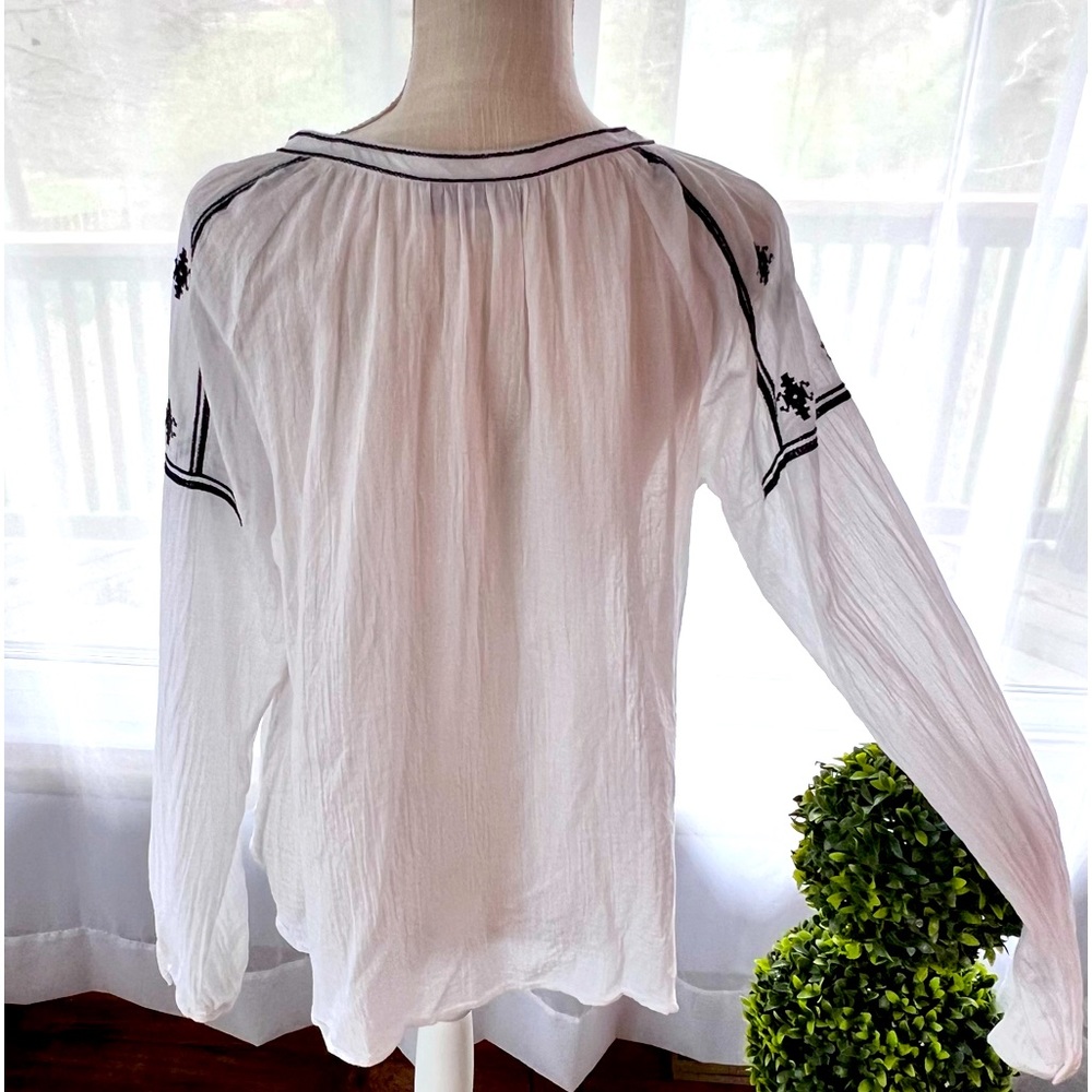Loft Gauze Lightweight Embroidered Bohemian Blouse White and Blue Size M - Picture 4 of 16